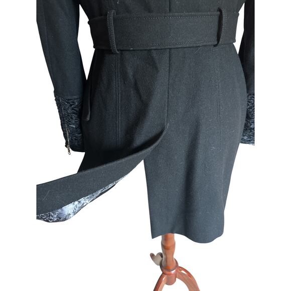 Guess Wool Blend Belted Coat XL Black Faux Fur Collar & Cuffs Winter Jacket - Picture 8 of 14